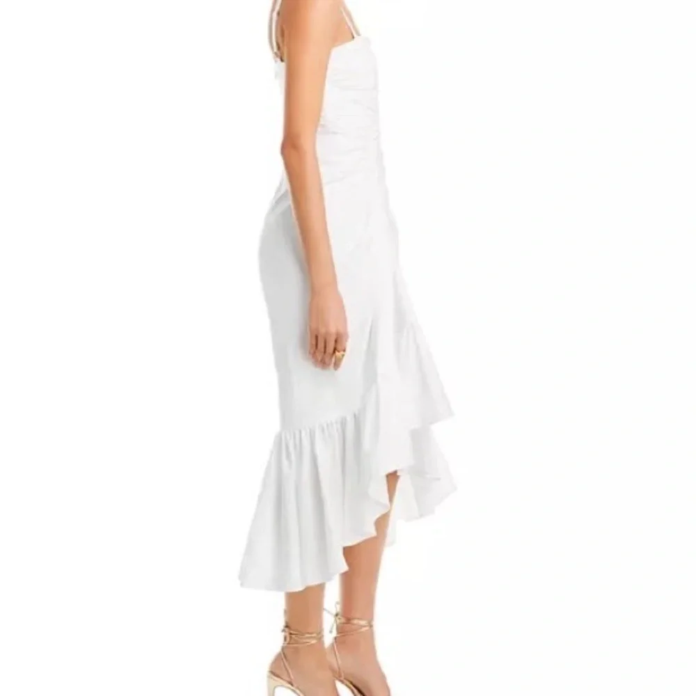 cinq a sept White High-Low Ruffled Strap Dress